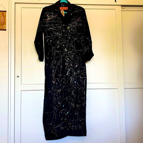 Vintage 90s Red Kap black utility coveralls, puffy paint splatter design - Picture 5 of 15